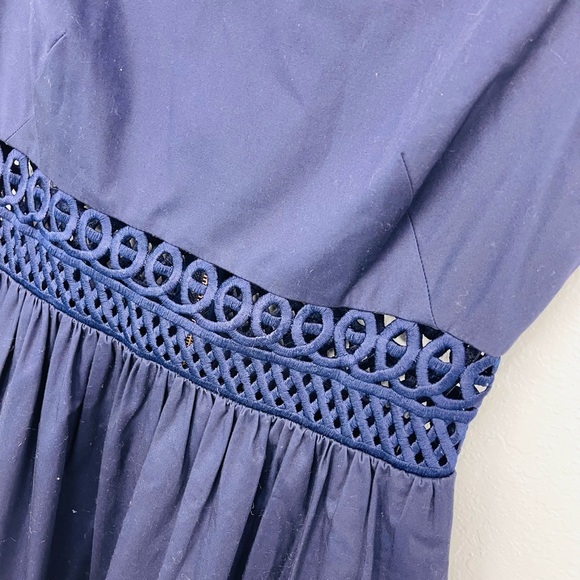 Ted Baker London Navy Blue Eyelet Crochet Lace Panel Fit & Flare Dress - Picture 7 of 11